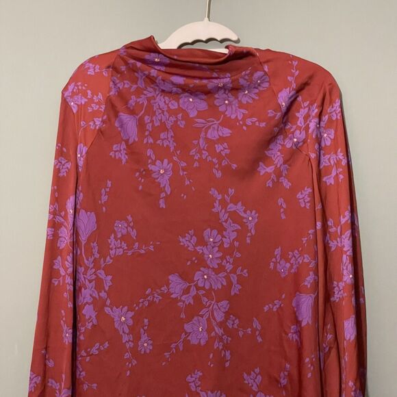 Free People Aries Red Romance Combo Floral Plunge Back Dress NWT Size S FLAW - Picture 5 of 11